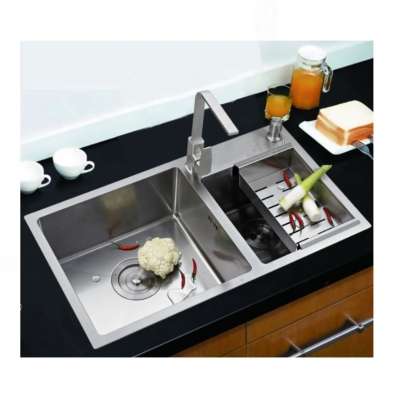 Everstrong  stainless steel 304 handmade kitchen basin sink with double bowl with basket and drainage